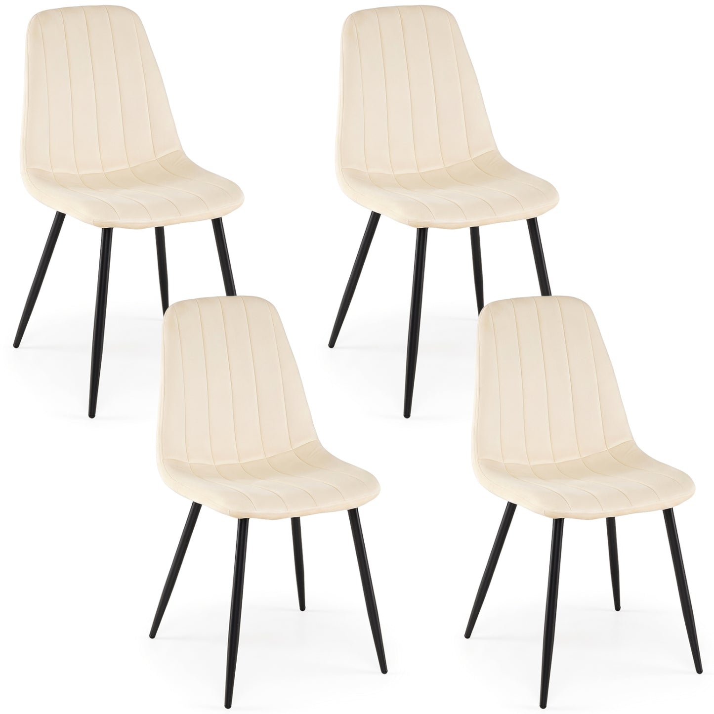 Upholstered Fabric Dining Chairs Set of 4 with Sturdy Metal Legs and Curved Backrest-Beige