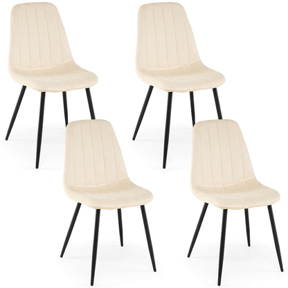 Upholstered Fabric Dining Chairs Set of 4 with Sturdy Metal Legs and Curved Backrest-Beige