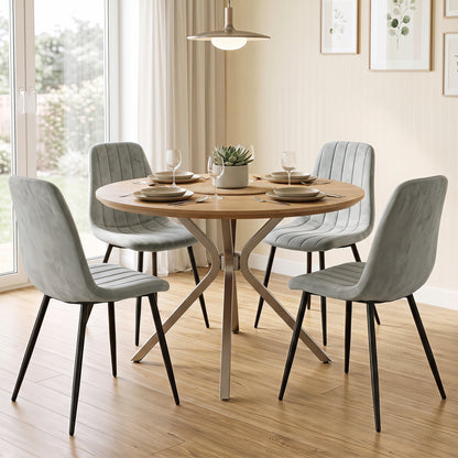 Upholstered Fabric Dining Chairs Set of 4 with Sturdy Metal Legs and Curved Backrest-Beige