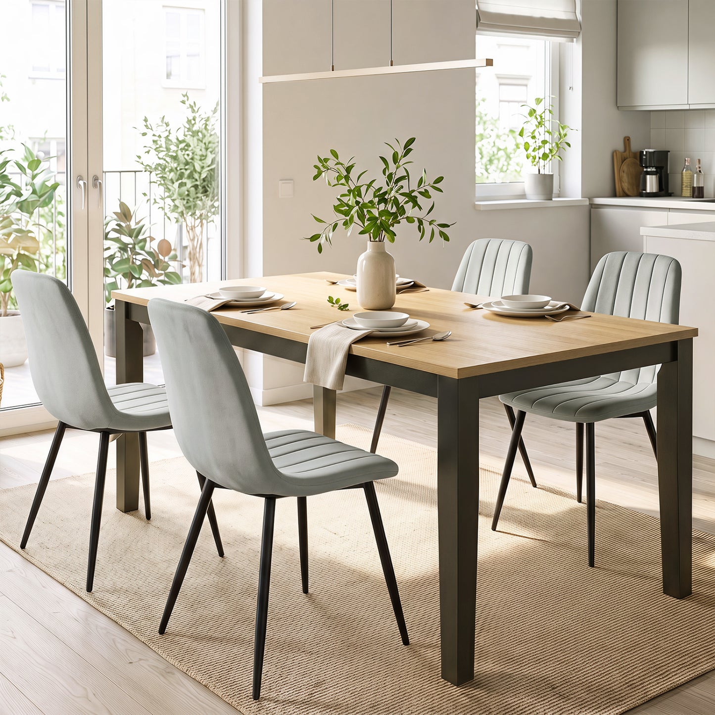 Upholstered Fabric Dining Chairs Set of 4 with Sturdy Metal Legs and Curved Backrest-Beige