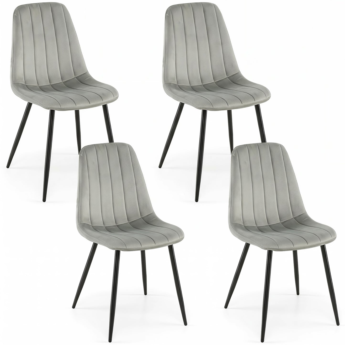 Upholstered Fabric Dining Chairs Set of 4 with Sturdy Metal Legs and Curved Backrest-Beige