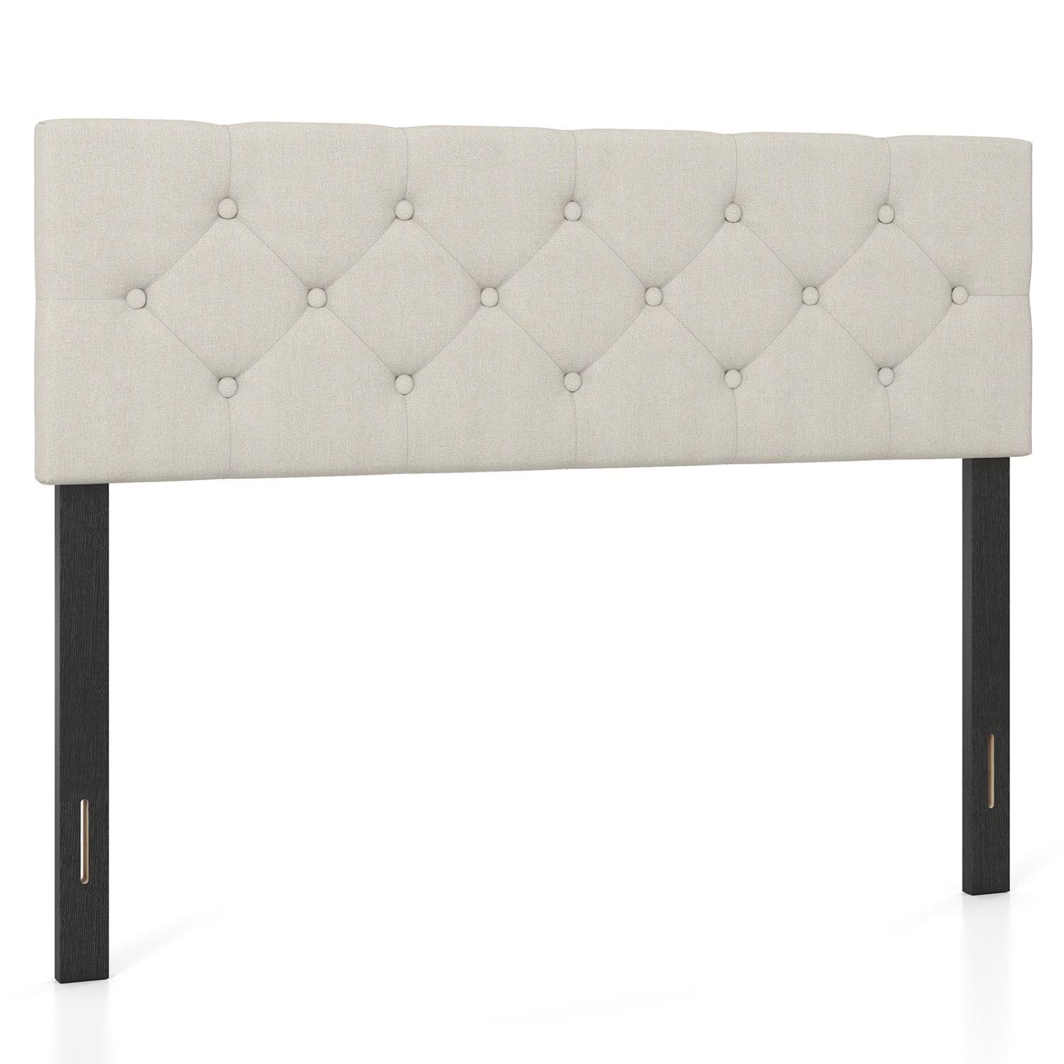 Beige upholstered queen/full size tufted linen fabric headboard with padded mount panel for bed frame, stylish bedroom furniture.