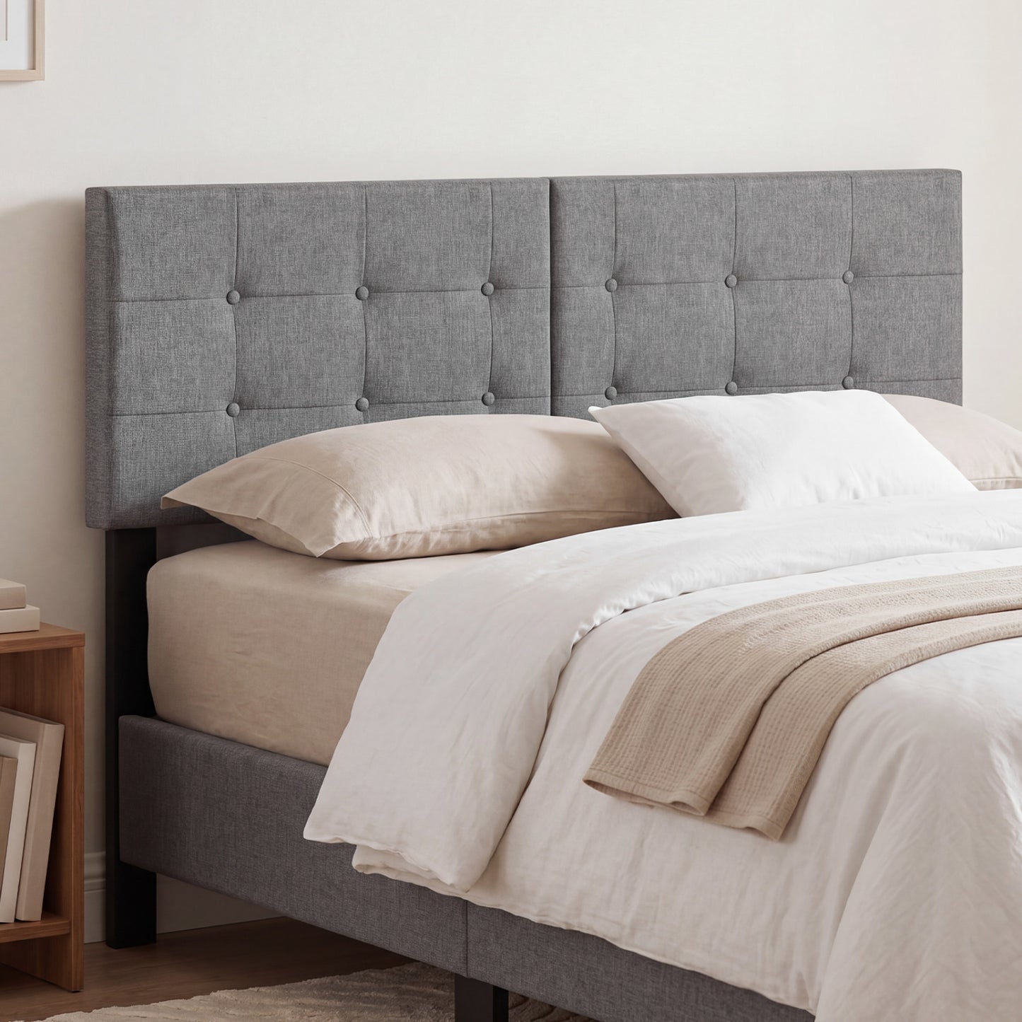 Upholstered Headboard with Adjustable Width for Full/Queen Size Beds-Dark Gray