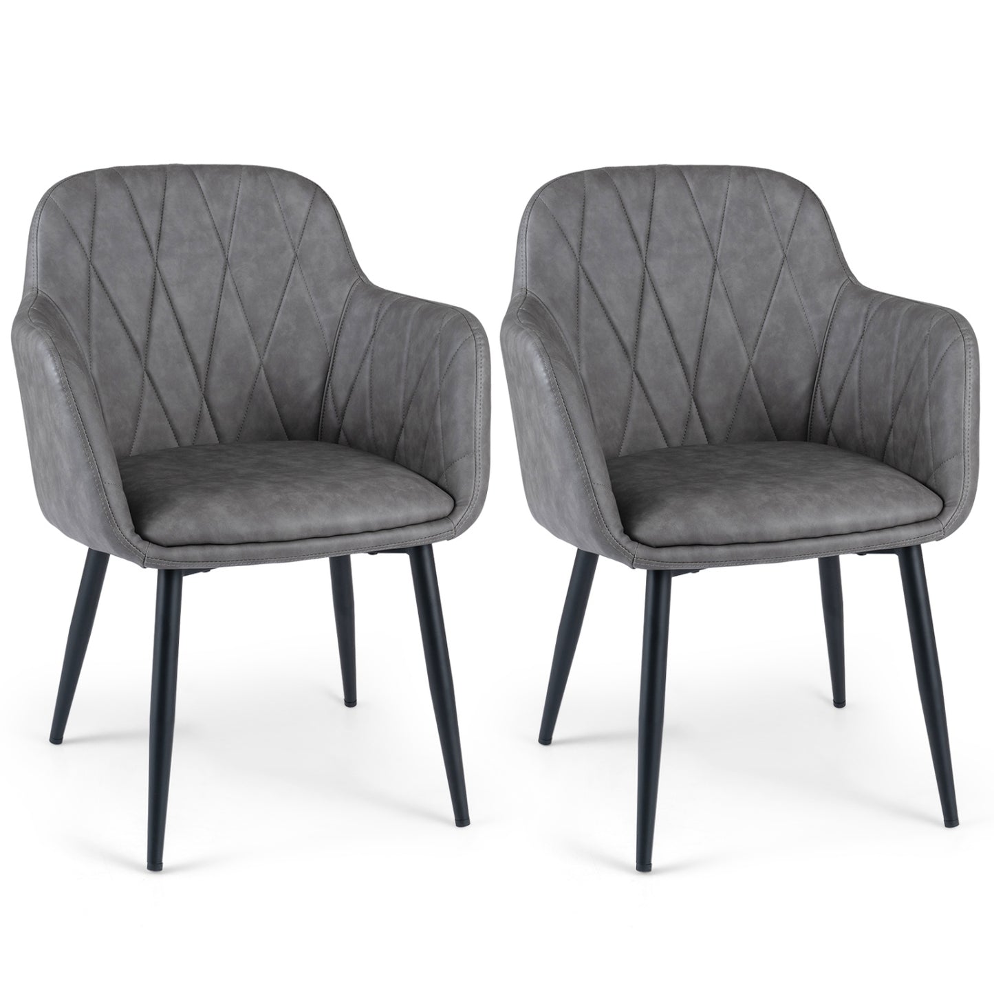 Upholstered PU Leather Kitchen Chairs Set of 2 with Curved Back and Wide Seat-Gray