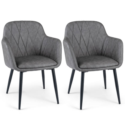 Upholstered PU Leather Kitchen Chairs Set of 2 with Curved Back and Wide Seat-Gray