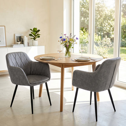 Upholstered PU Leather Kitchen Chairs Set of 2 with Curved Back and Wide Seat-Gray