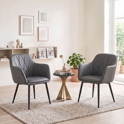 Upholstered PU Leather Kitchen Chairs Set of 2 with Curved Back and Wide Seat-Gray