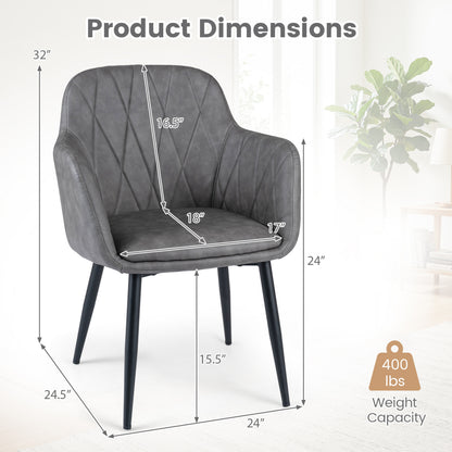 Upholstered PU Leather Kitchen Chairs Set of 2 with Curved Back and Wide Seat-Gray