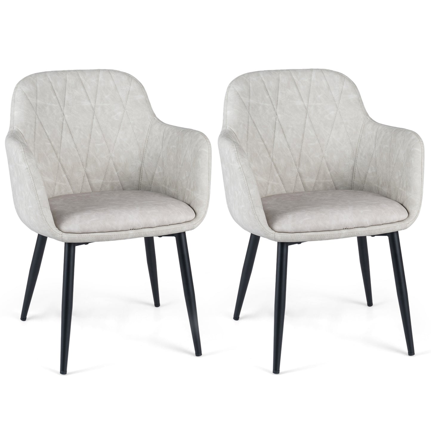 Upholstered PU Leather Kitchen Chairs Set of 2 with Curved Back and Wide Seat-Gray