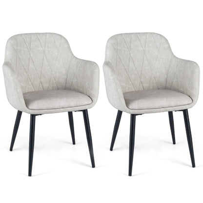 Upholstered PU Leather Kitchen Chairs Set of 2 with Curved Back and Wide Seat-Gray