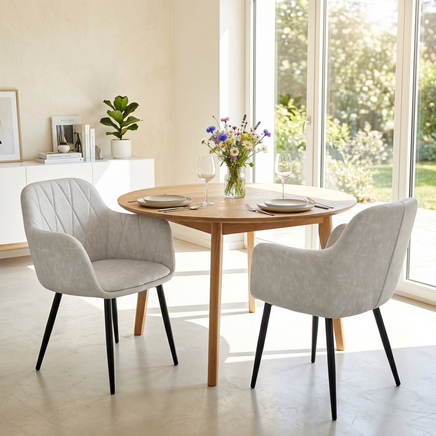 Upholstered PU Leather Kitchen Chairs Set of 2 with Curved Back and Wide Seat-Gray