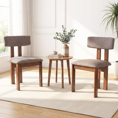 Upholstered Rubber Wood Dining Chairs Set of 2 with Curved Backrest-Walnut