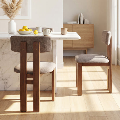 Upholstered Rubber Wood Dining Chairs Set of 2 with Curved Backrest-Walnut