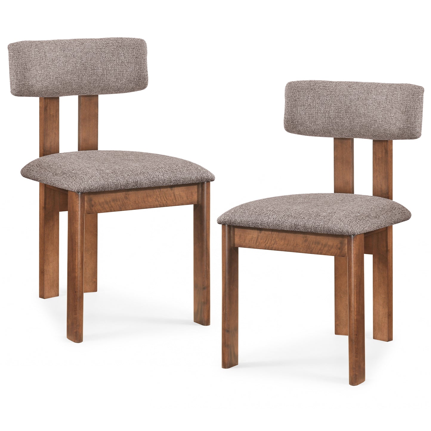 Upholstered Rubber Wood Dining Chairs Set of 2 with Curved Backrest-Walnut