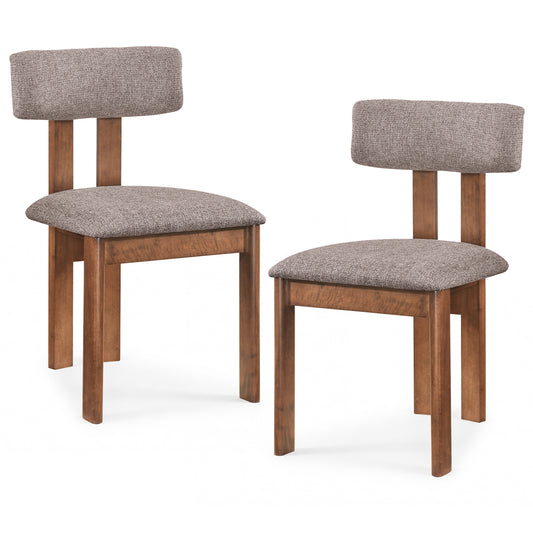 Upholstered Rubber Wood Dining Chairs Set of 2 with Curved Backrest-Walnut