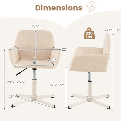 Vanity Chair with Back 360° Swivel Armchair w/ Adjustable Height for Home Office-Beige