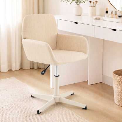 Vanity Chair with Back 360° Swivel Armchair w/ Adjustable Height for Home Office-Beige