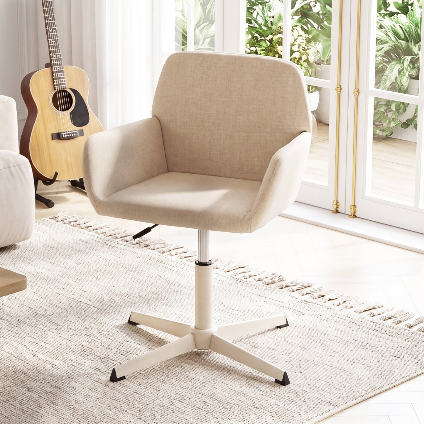 Vanity Chair with Back 360° Swivel Armchair w/ Adjustable Height for Home Office-Beige