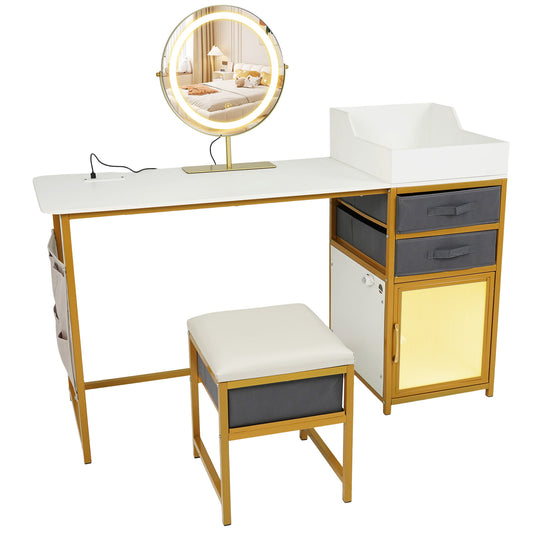 Vanity Desk with Rotatable Lighted Mirror 55 Inch Makeup Vanity Table-White