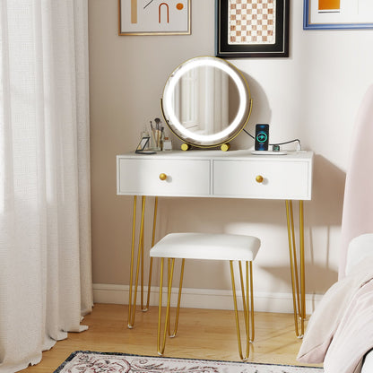 Vanity Desk with with Lighted Adjustable Mirror for Bedroom-White