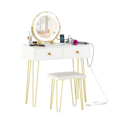 Vanity Desk with with Lighted Adjustable Mirror for Bedroom-White
