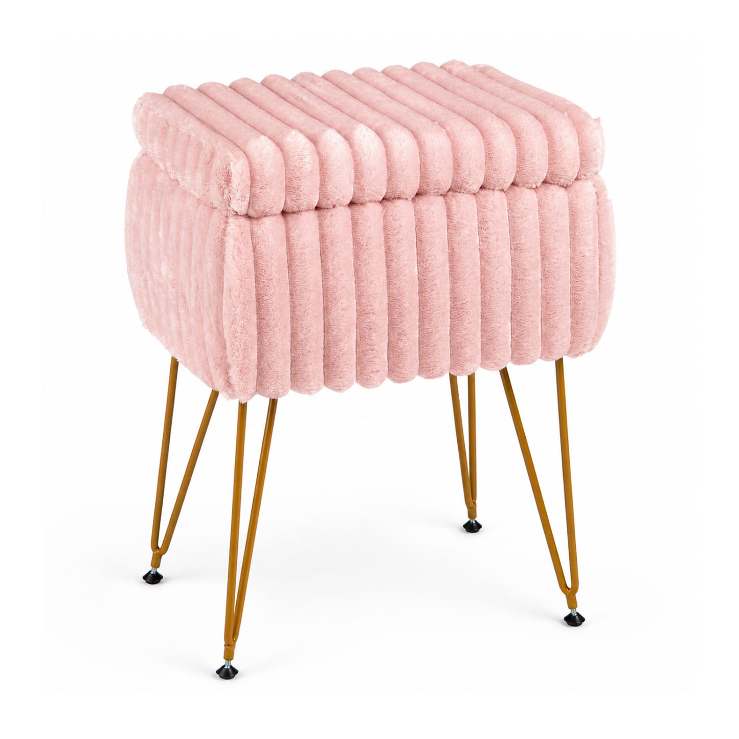 Vanity Stool with Storage and Reversible Lid Faux Fur Upholstered Ottoman-Pink