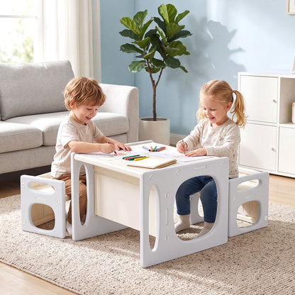 Versatile Kids Table and Chairs Set for Toddlers Ages 1-5-Gray