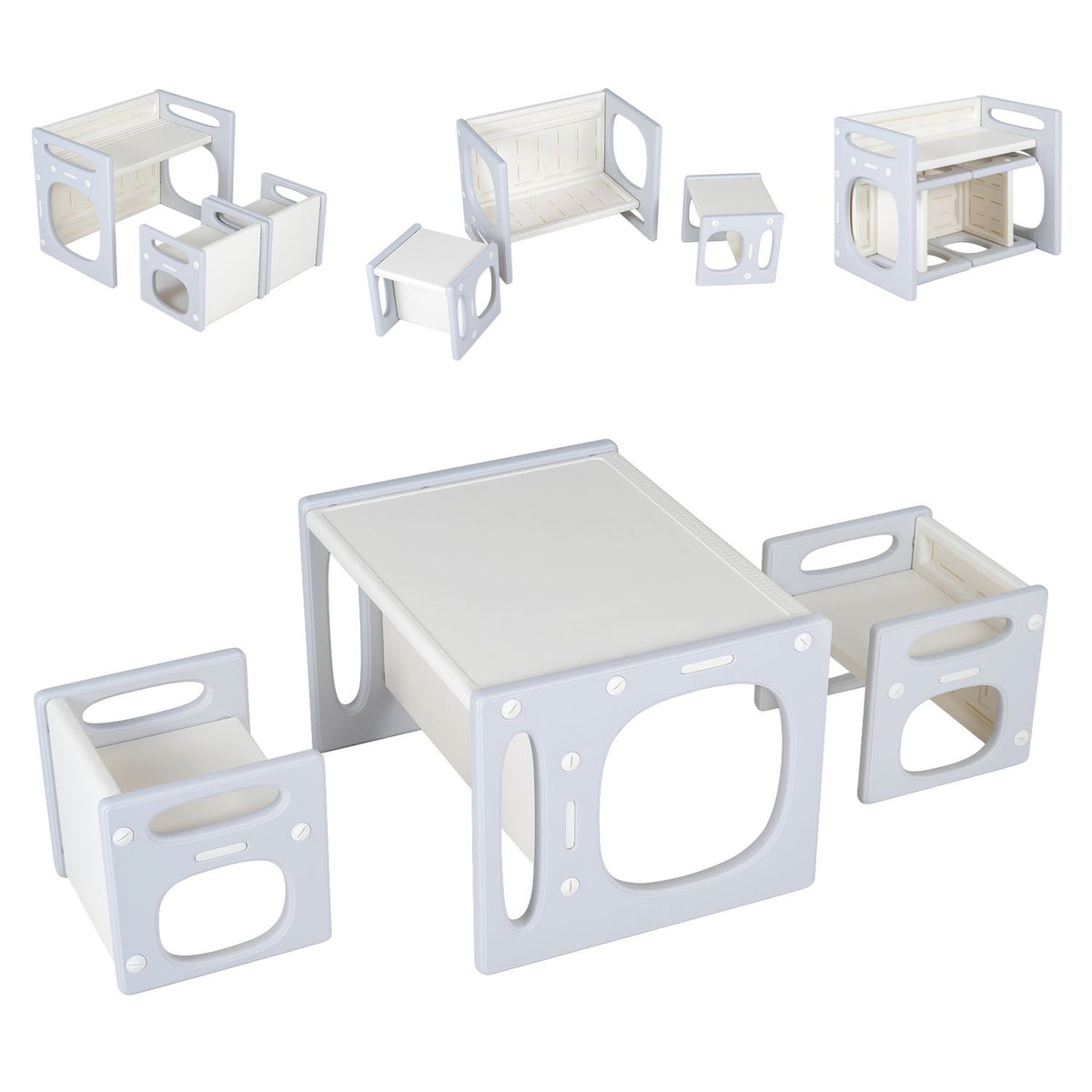 Versatile Kids Table and Chairs Set for Toddlers Ages 1-5-Gray