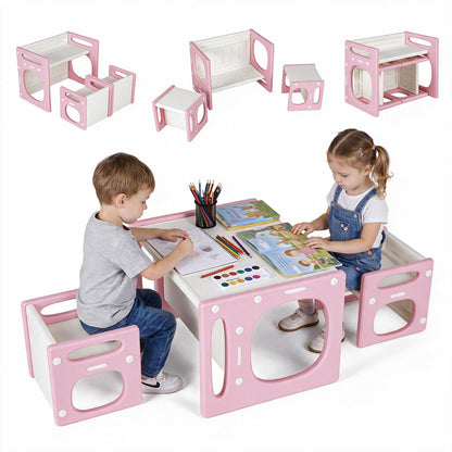 Versatile Kids Table and Chairs Set for Toddlers Ages 1-5-Gray
