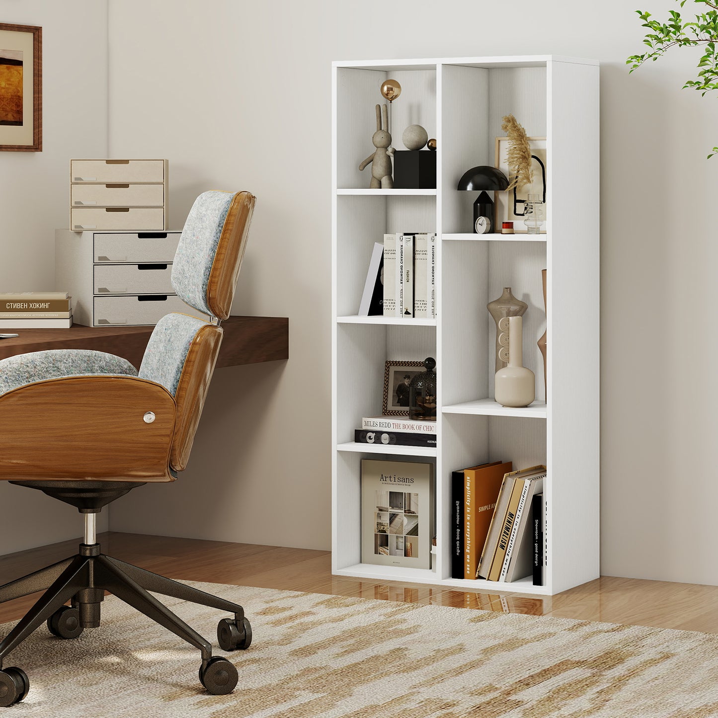 Vertical or Horizontal Freestanding Bookshelf with 7 Compartments-Rustic Brown