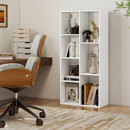 Vertical or Horizontal Freestanding Bookshelf with 7 Compartments-Rustic Brown