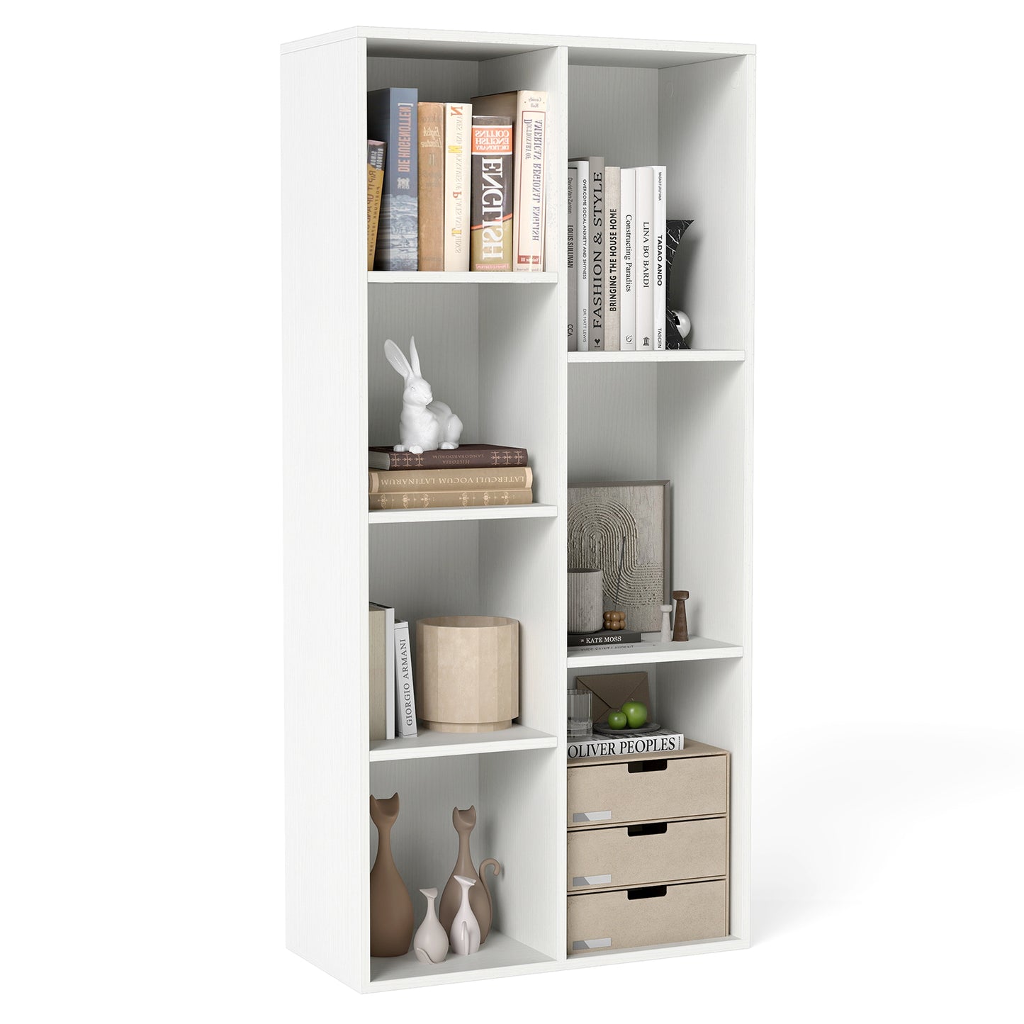 Vertical or Horizontal Freestanding Bookshelf with 7 Compartments-Rustic Brown