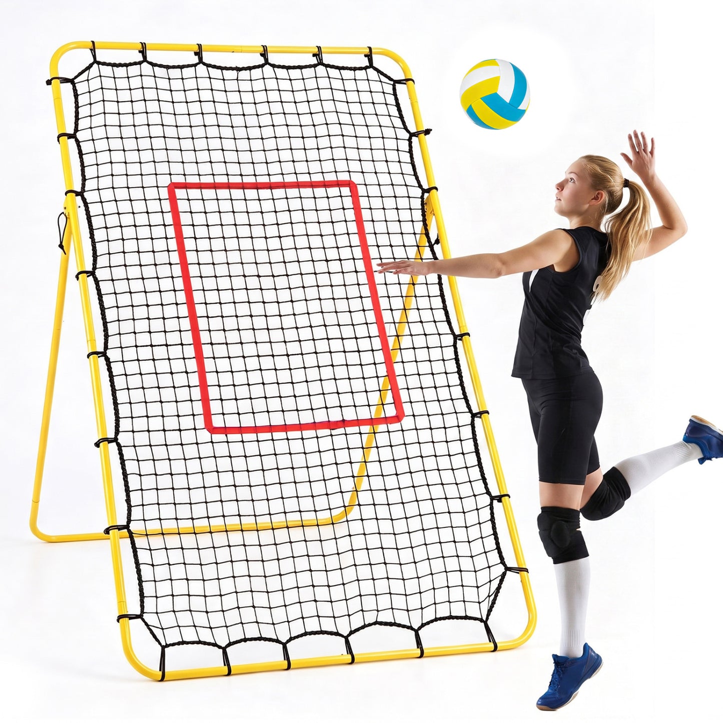 Volleyball Rebounder Net with 4 Adjustable Angles for Bumping and Spiking