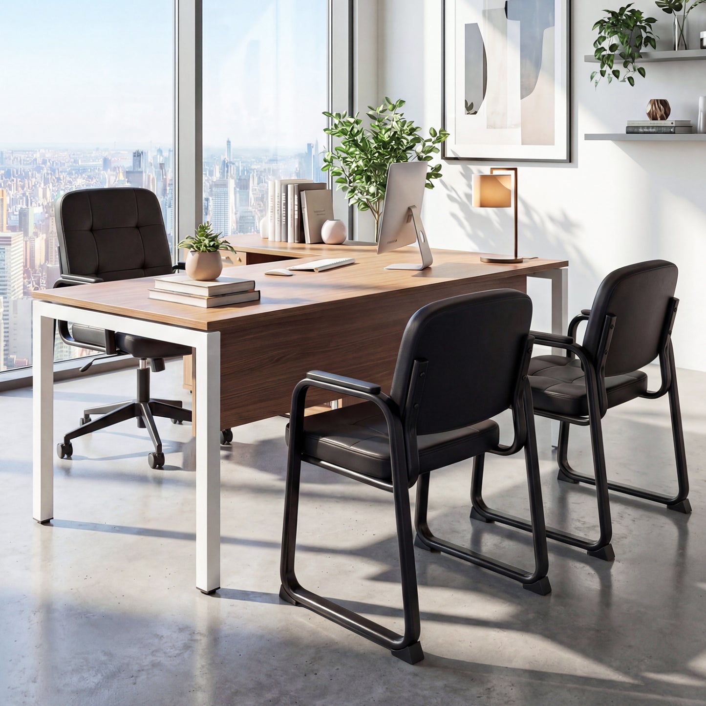 Waiting Room Guest Chairs Set of 2 Leather Office Reception Chairs-Set of 2