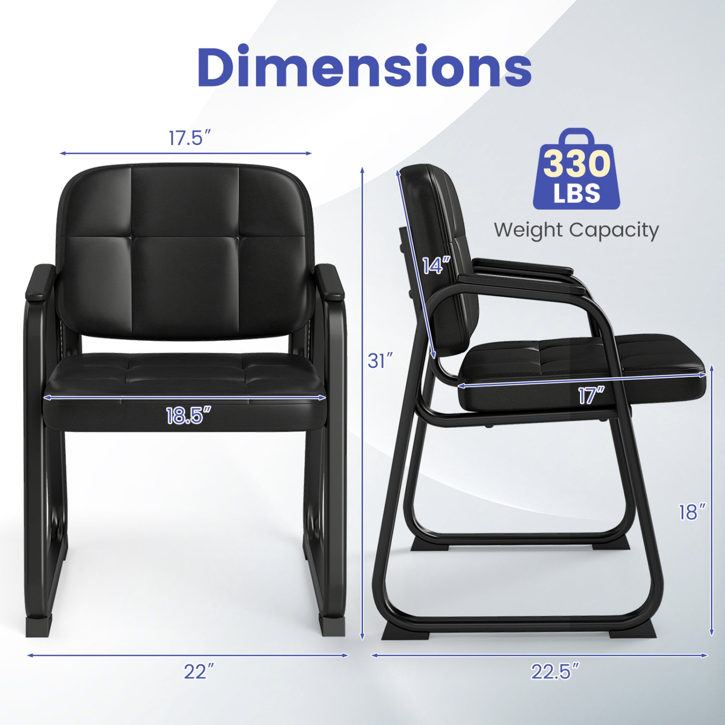 Waiting Room Guest Chairs Set of 2 Leather Office Reception Chairs-Set of 2