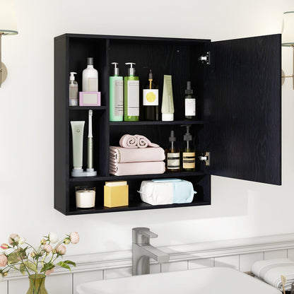 Wall Mounted  Bathroom Cabinet with Mirror Single Door-Black