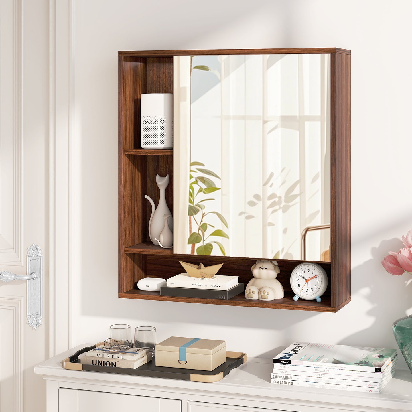 Wall Mounted  Bathroom Cabinet with Mirror Single Door-Black