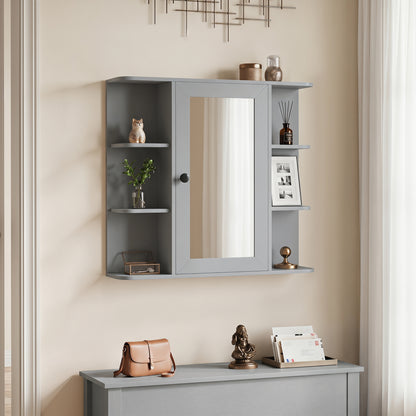Wall Mounted Bathroom Medicine Cabinet with Mirror and Shelves-Gray