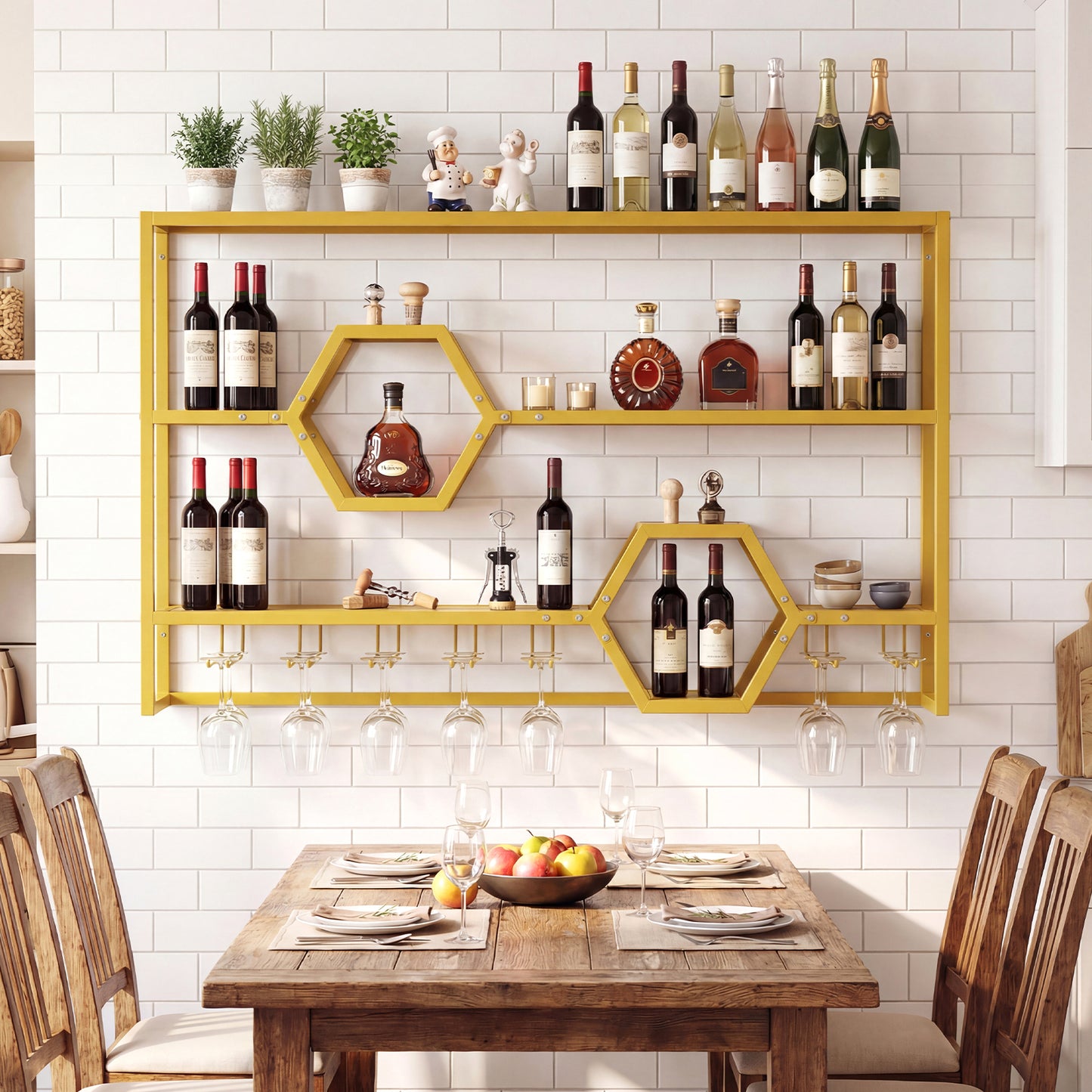 Wall Mounted Wine Rack 47" Large Floating Bar Shelves-Black