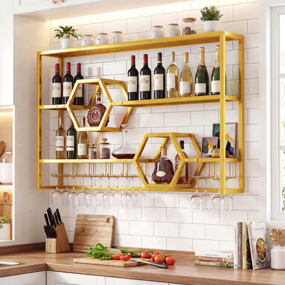 Wall Mounted Wine Rack 47" Large Floating Bar Shelves-Black