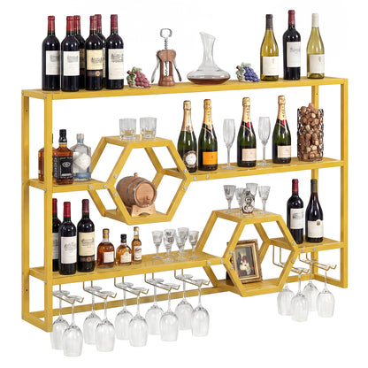 Wall Mounted Wine Rack 47" Large Floating Bar Shelves-Black