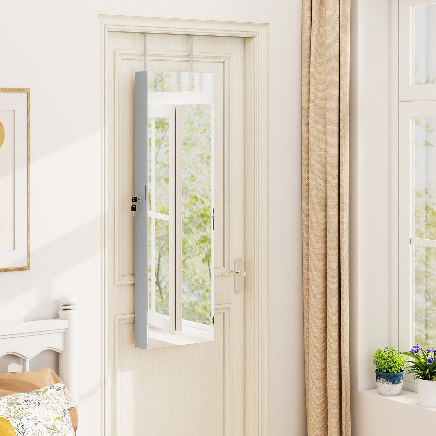 Wall And Door Mounted Mirrored Jewelry Cabinet With Lights-Black