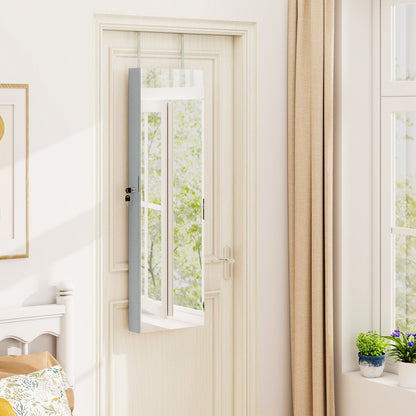 Wall And Door Mounted Mirrored Jewelry Cabinet With Lights-Black