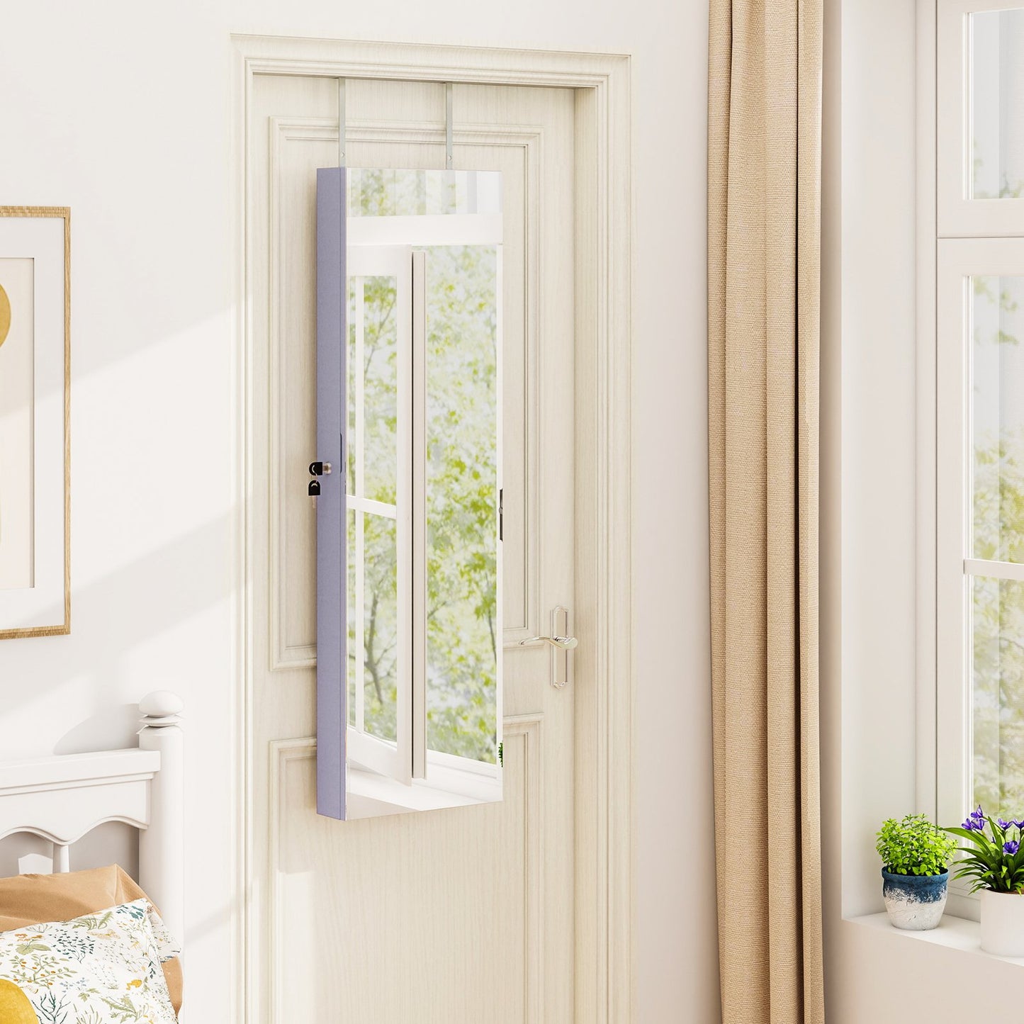 Wall And Door Mounted Mirrored Jewelry Cabinet With Lights-Black