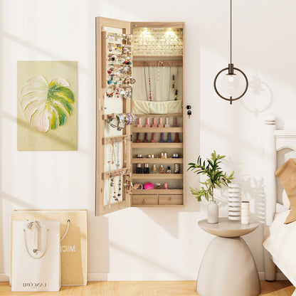 Wall And Door Mounted Mirrored Jewelry Cabinet With Lights-Black