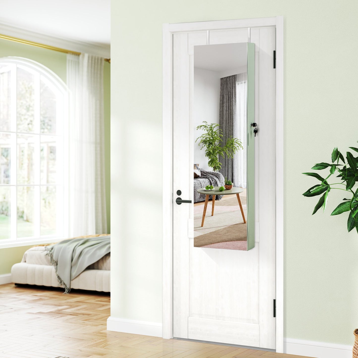 Wall And Door Mounted Mirrored Jewelry Cabinet With Lights-Black