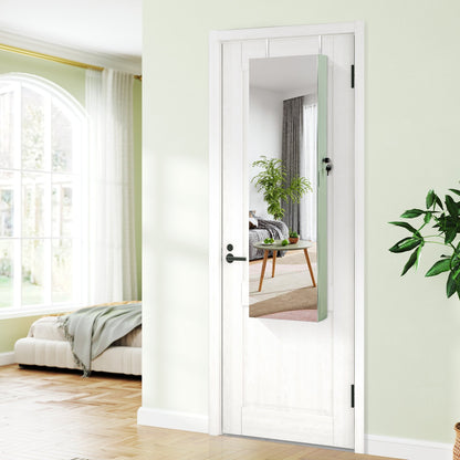 Wall And Door Mounted Mirrored Jewelry Cabinet With Lights-Black