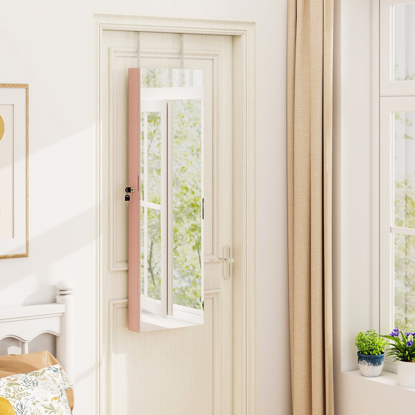 Wall And Door Mounted Mirrored Jewelry Cabinet With Lights-Black