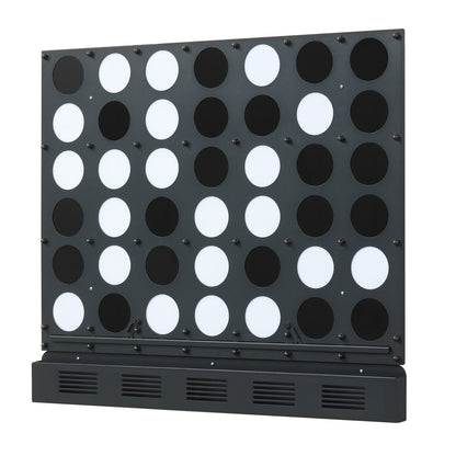 Wall-mounted metal Connect-4 game with black acrylic discs, ideal for outdoor lawn play, by Wilsons Home Store.