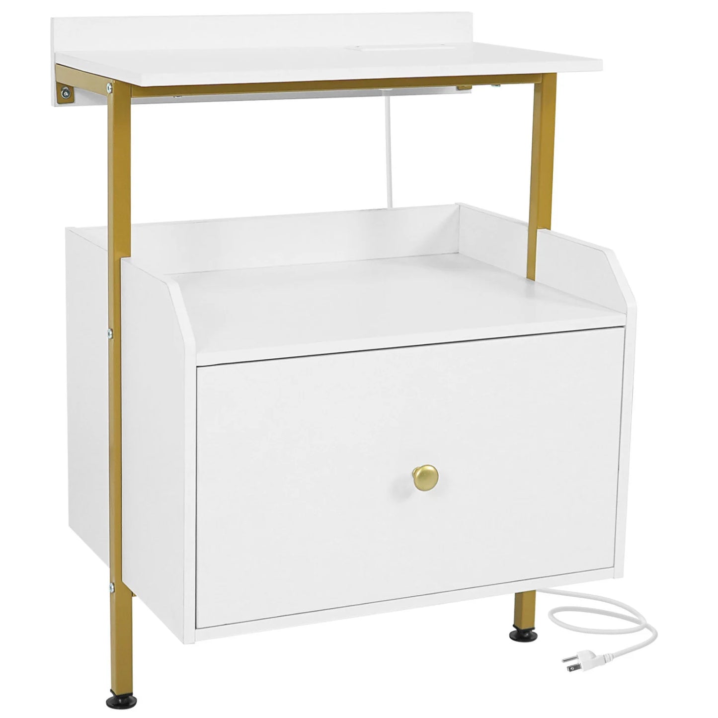 Rustic brown wall-mounted nightstand with LED lights and charging station for bedroom, stylish furniture from Wilsons Home Store.